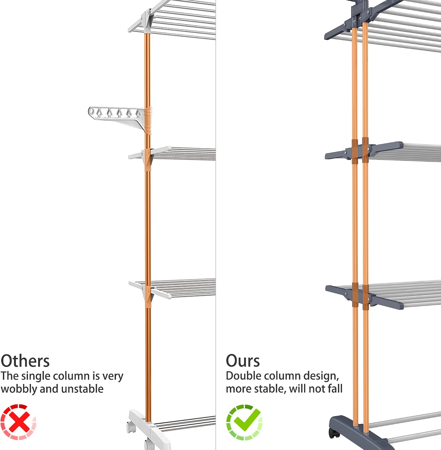 Airer Clothes Drying Rack, 4-Tier Foldable Clothes Hanger, Adjustable, Grey - Image 8