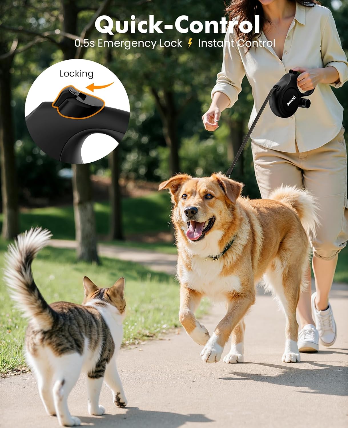 Pecute 8m Retractable Dog Leash with Anti-Chew Steel Cable Up to 50kg Dogs - Image 5