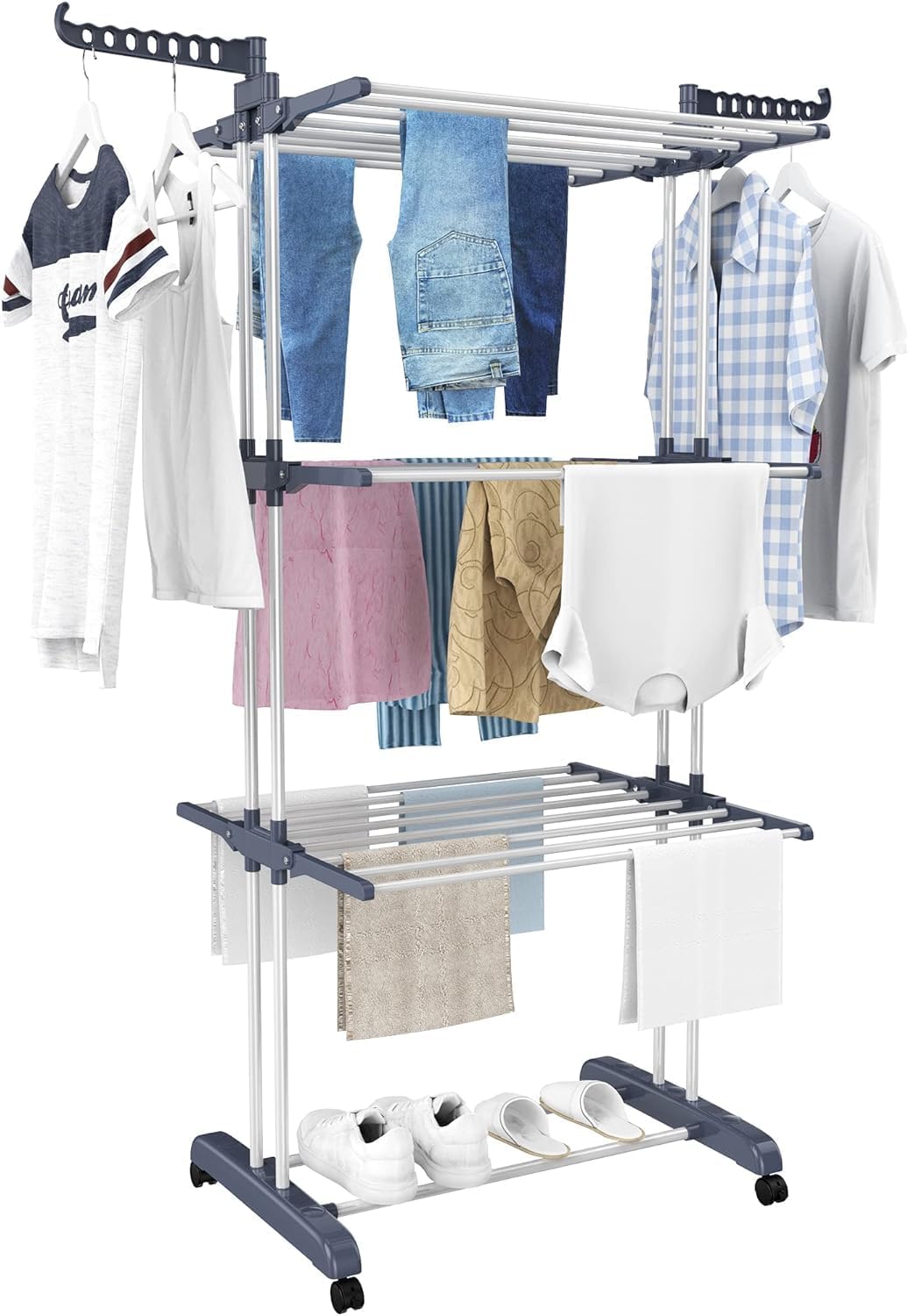 Airer Clothes Drying Rack, 4-Tier Foldable Clothes Hanger, Adjustable, Grey