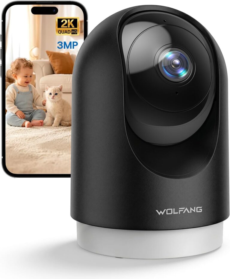 WOLFANG 2K Indoor Camera, Pet Camera with Motion Detection, Wi-Fi CCTV Home Security Camera with Night Vision, Works with Alexa/Google, No Monthly Fee
