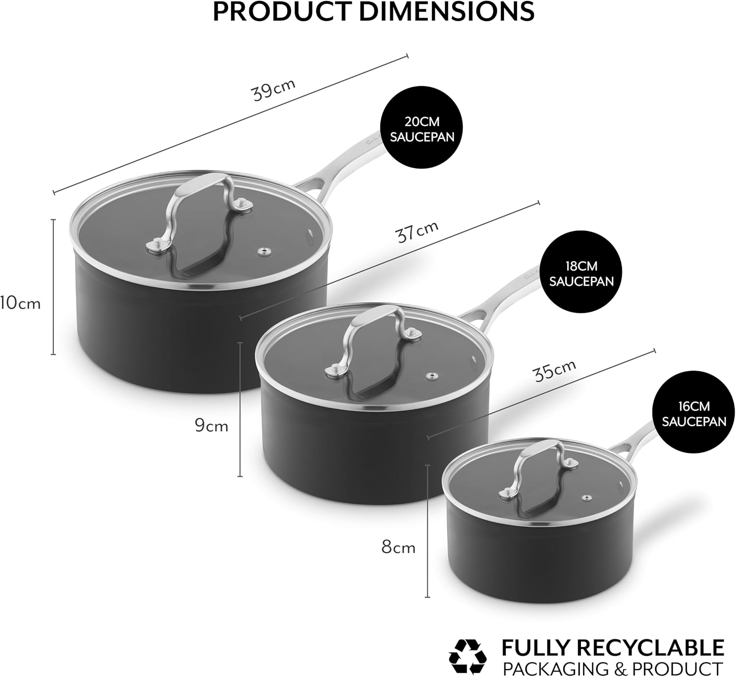 Sur La Table Hard Anodised 3 Piece Saucepan Set with Tempered Glass Lids, Riveted Steel Handles, 10x Stronger Superior Non-Stick Ceramic Coating, Induction Compatible, Grey, SLT800370 - Image 6