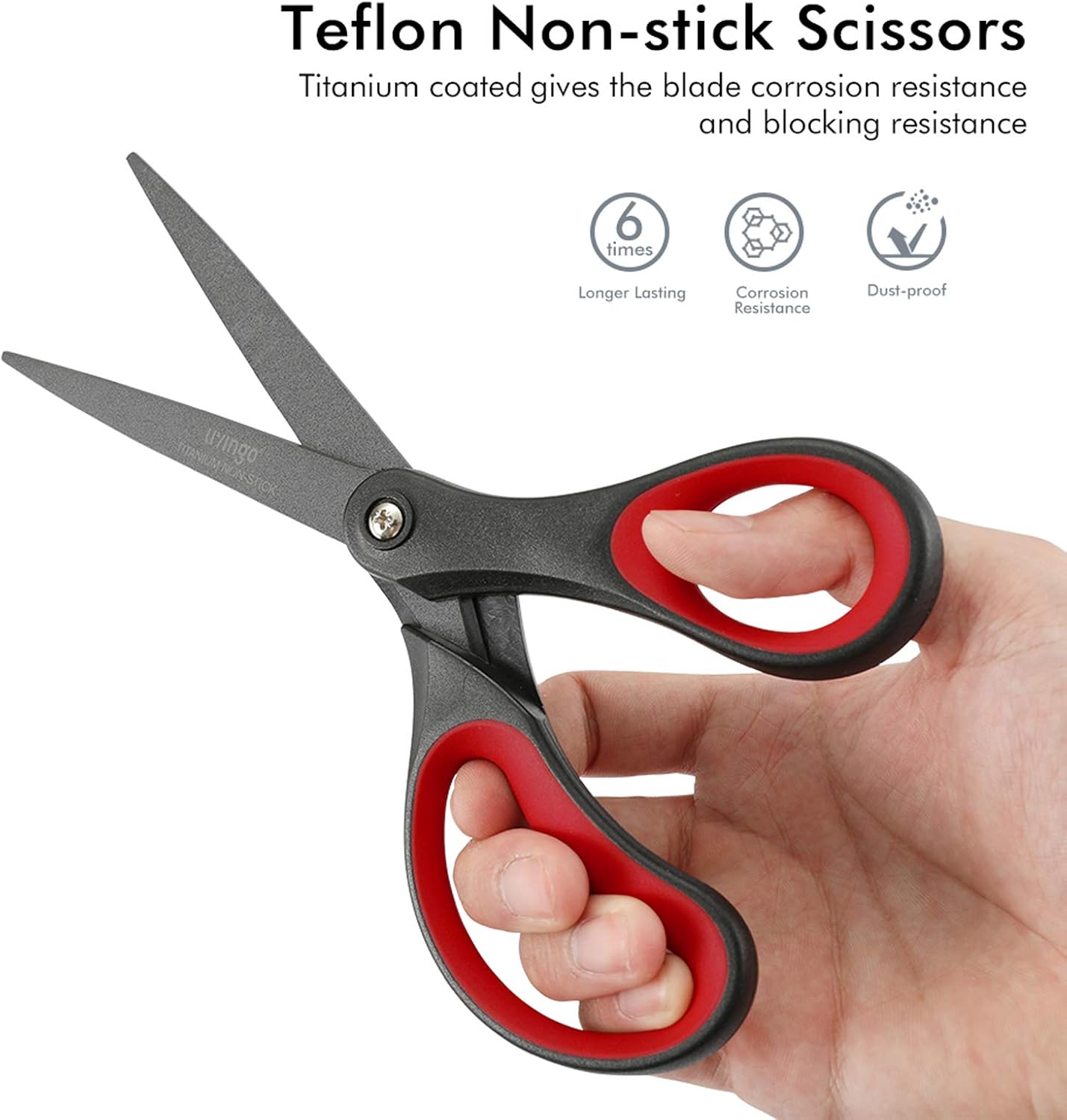 LIVINGO 2 Pack 8" Titanium Non-Stick Scissors, Professional Stainless Steel Comfort Grip, All-Purpose, Straight Office Stationery Craft Paper Fabric Household Sharp Shears Set for DIY(Red/Black) - Image 4