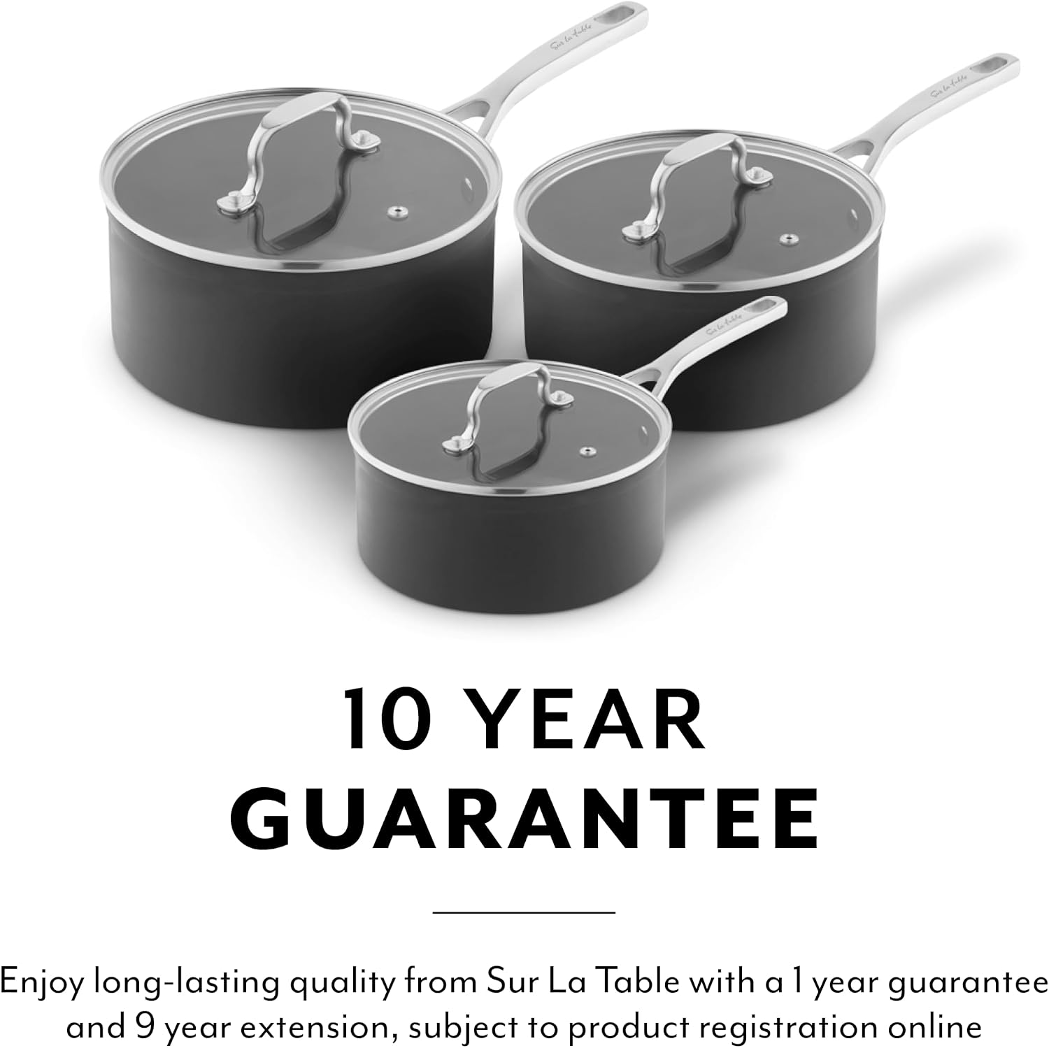Sur La Table Hard Anodised 3 Piece Saucepan Set with Tempered Glass Lids, Riveted Steel Handles, 10x Stronger Superior Non-Stick Ceramic Coating, Induction Compatible, Grey, SLT800370 - Image 8