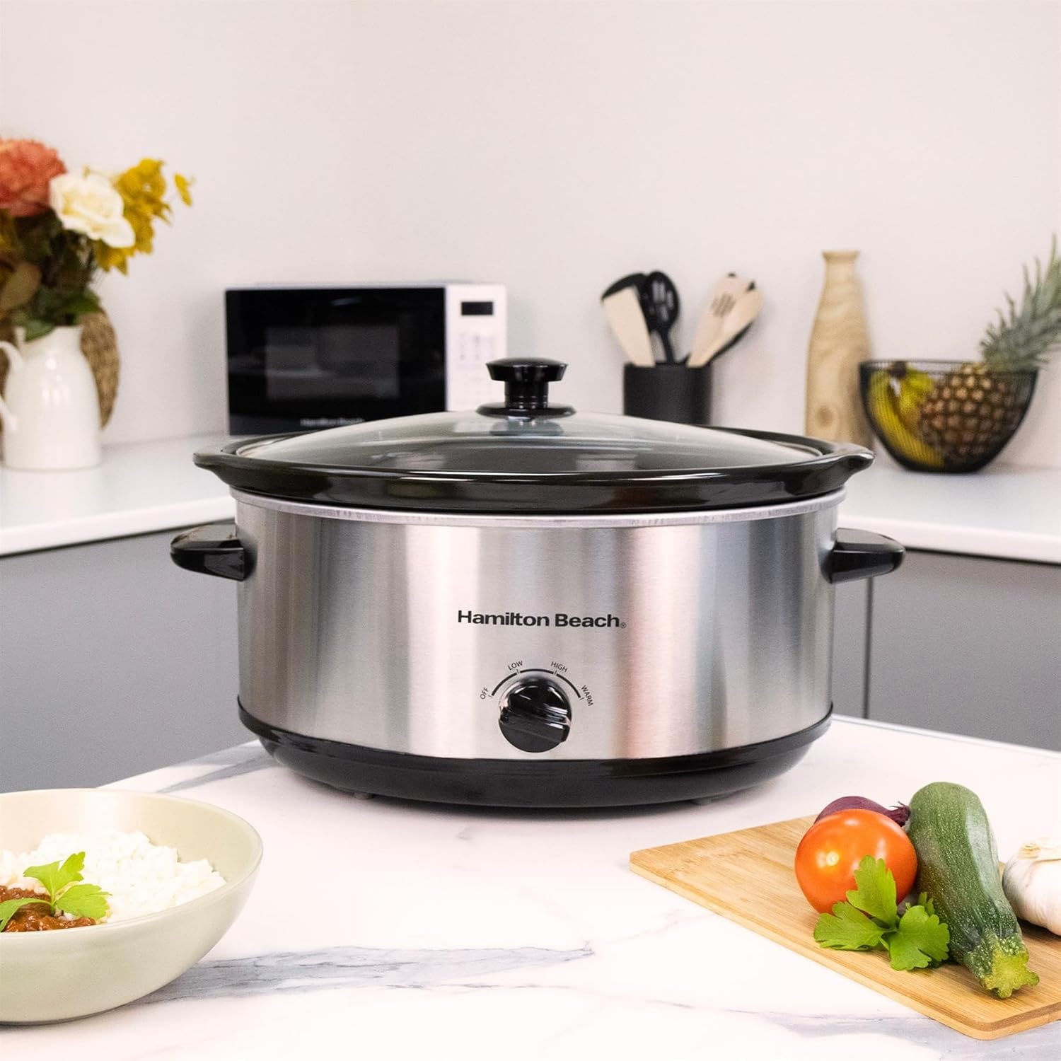 Hamilton Beach 6.5L Family Favourite Slow Cooker, 240W Energy-Efficient Design, Removable Oven-Safe Ceramic Bowl, 3 Heat Settings, Serves 6-8 People, Easy Clean, Silver - HBSC070S - Image 2