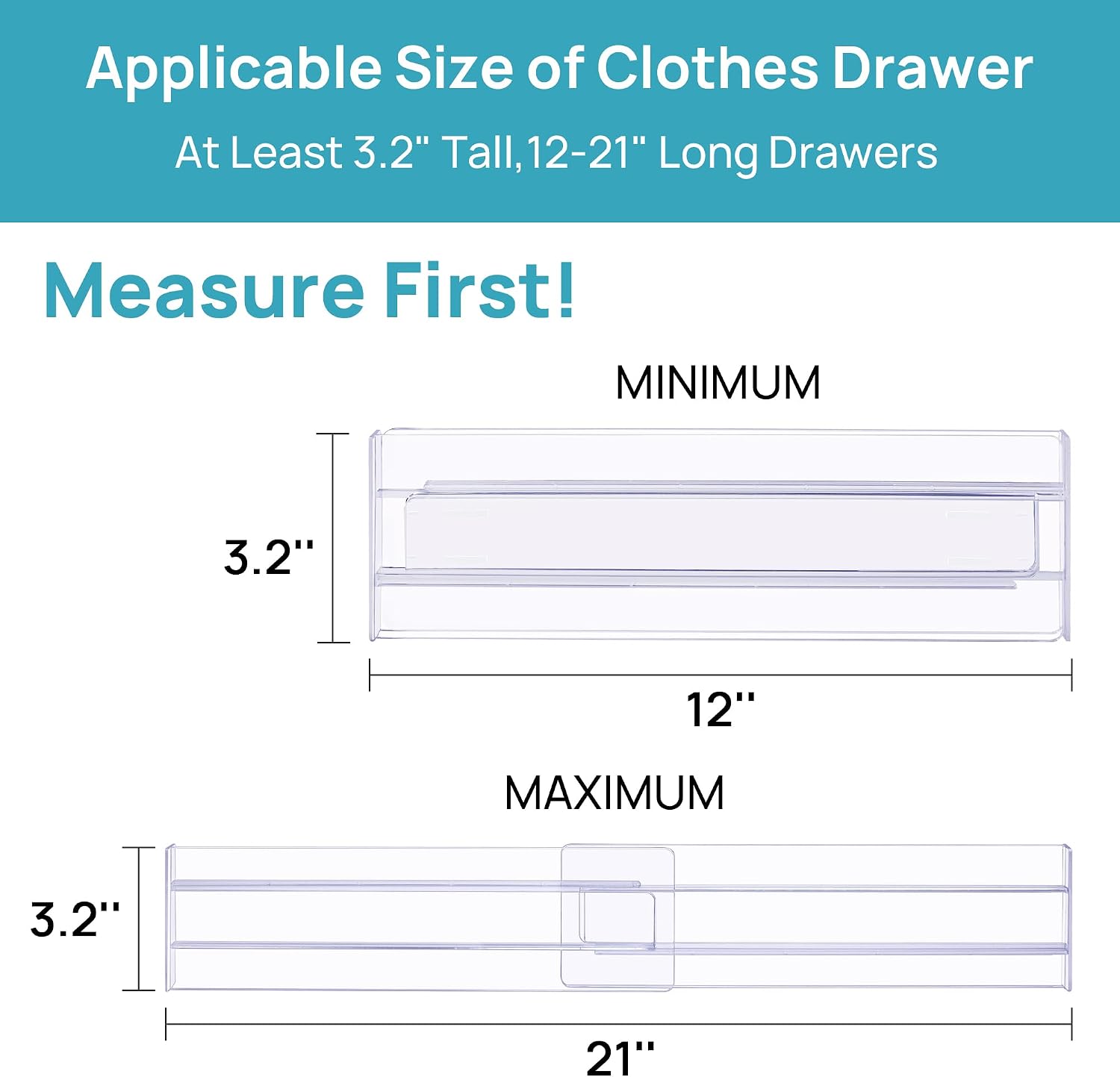 Vtopmart 8 Pack Drawer Dividers, 3.2" High Expandable from 12.2-21.4" Adjustable Drawer Organisers,Clear Plastic Drawers Separators for Clothing, Kitchen Utensils and Office Storage - Image 2