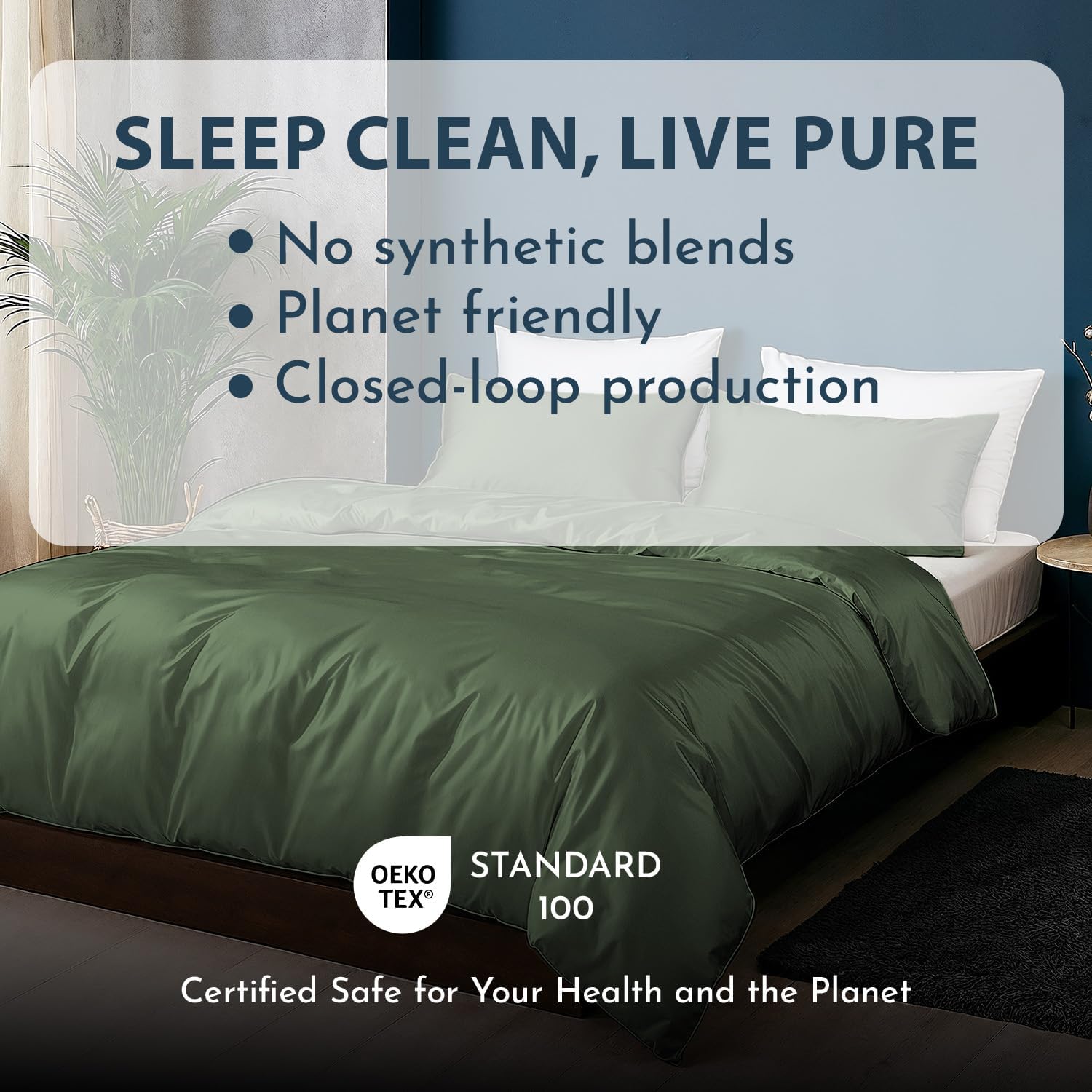 LINENWALAS 100% Organic Bamboo Double Duvet Cover Set with Zipper and Corner Ties, Soft, Cooling Quilt Cover Set, Perfect for Skincare (Double, Avocado Green) - Image 5