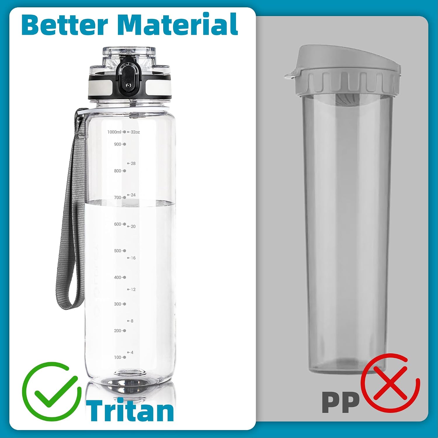 OLDLEY 1L/32oz Sports Water Bottle, 1000ml Motivational Drinks Bottle with Time Markings Leak Proof Drink & Lock Cover & No Straw, BPA Free for Adults Women Men Gym School Cycling Running Hiking - Image 3