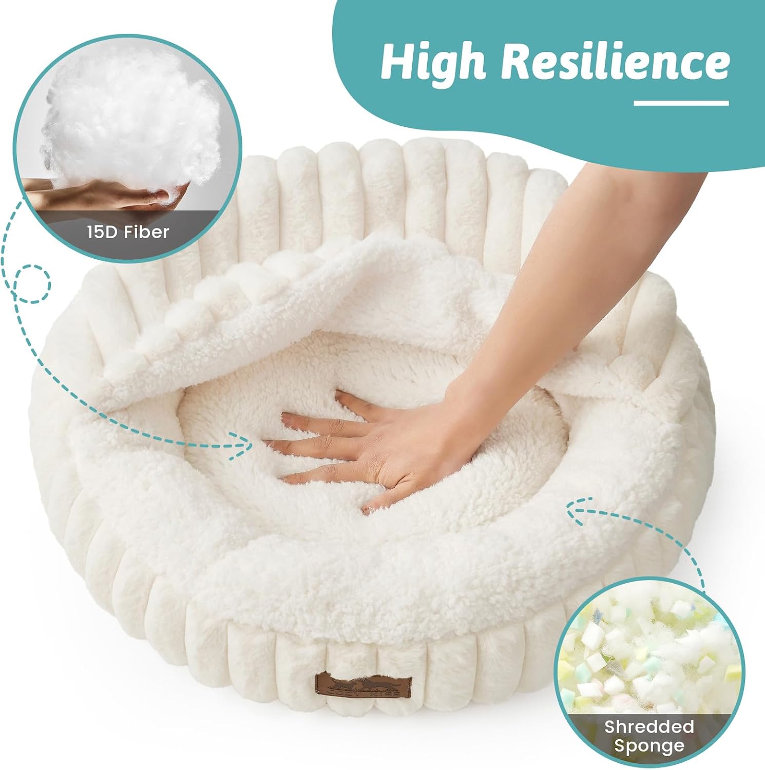 COZY KISS Cat Bed with Blanket for Kitten Cat, 50cm Donut Small Cave, Cream - Image 5