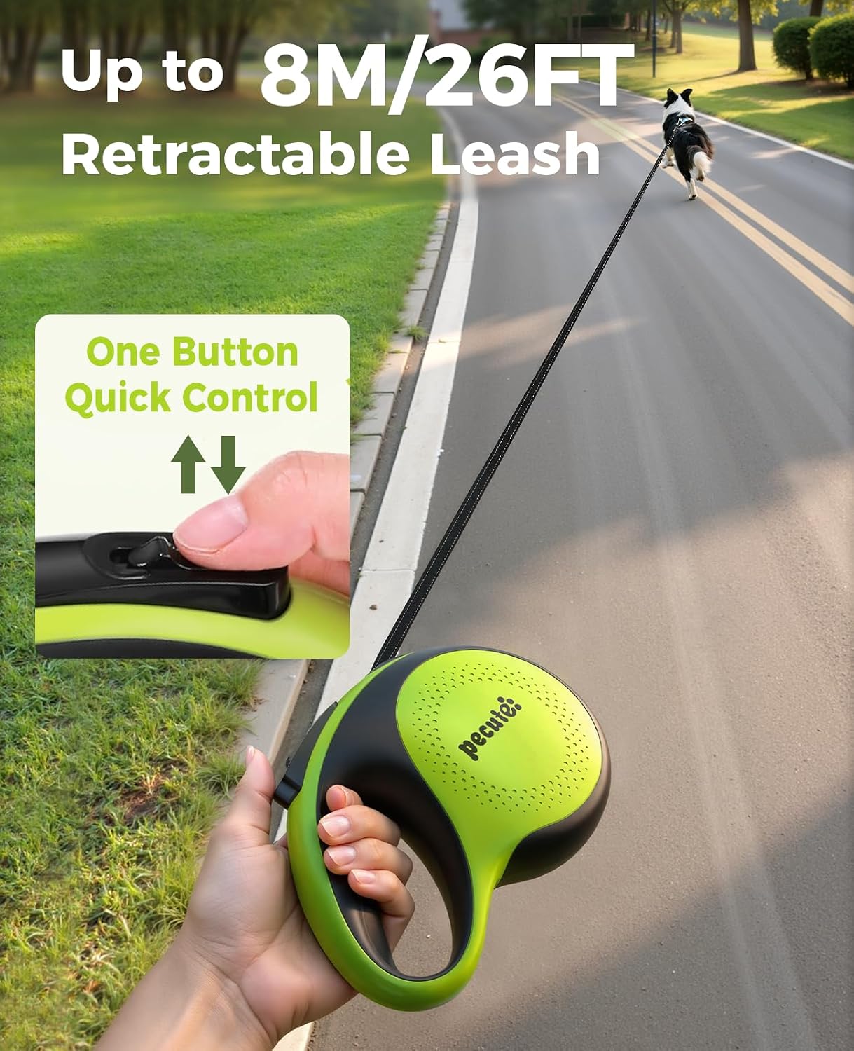 Pecute Retractable Dog Lead with Rechargeable LED Light, 8m/26ft Dog Lead with 360° Tangle-Free Extended Leash, Anti-Slip Handle and Quick Brake Button, Suitable for Dogs Up to 110lbs/50kg in Weight - Image 2