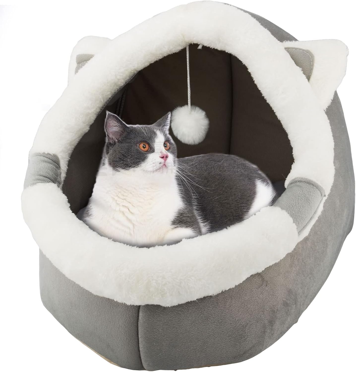 Cat Beds for Indoor with Hanging toy, Small Dog Cave Bed with Anti-Slip, Kitten Tent House Removable Cushioned Pillow, Super Soft Calming Pet Sofa Mats Ideal for Cats and Puppy or Rabbit