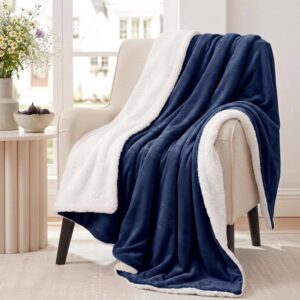 Aisbo Sherpa Fleece Blanket Navy Bl...