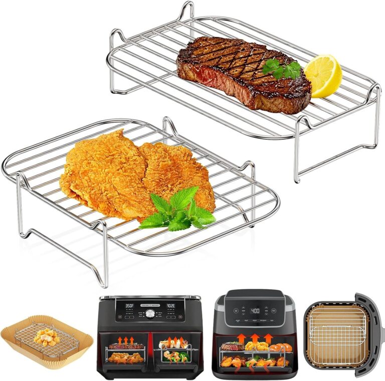 Ninja Air Fryer Rack, HONYAO 2pcs Air Fryer Accessories Stackable Grilling for Ninja AF300UK AF400UK DZ400UK Other Dual Zone Baskets 7.6L-8L-9L-9.5L-10L-10.4L Food Safe 304 Stainless Steel