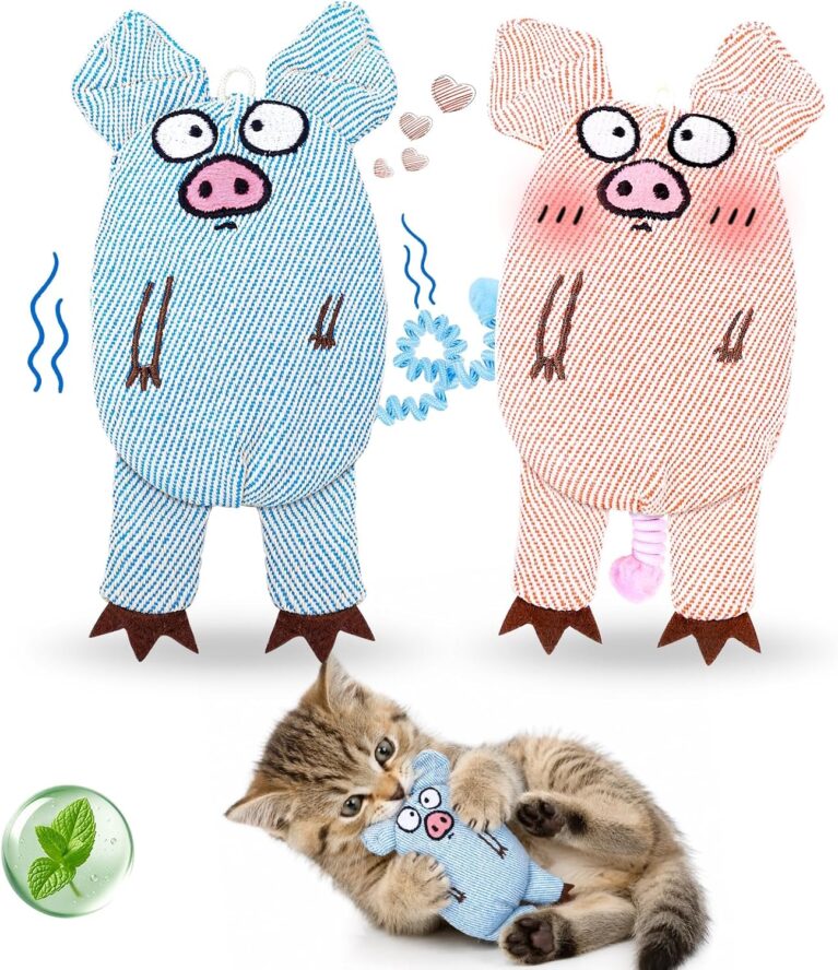 Catnip Toys (2 Pcs) – 8,000mg Natural Catnip & Silvervine Each, Interactive Cat Kicker Toy for Indoor Cat with Crinkle & Bell, Bite-Resistant Linen Cotton