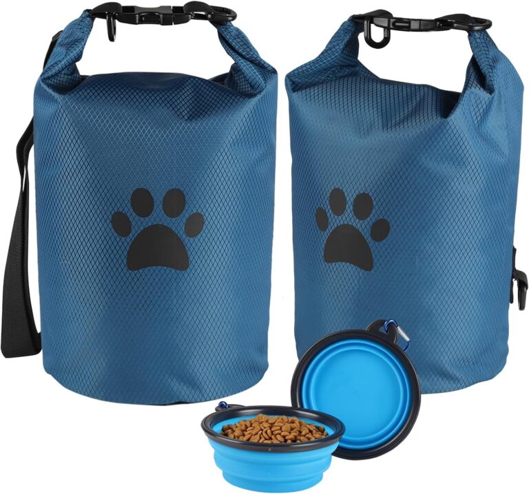Compact Dog Travel Bag 2-Pack, 11 lb (4.98 kg) Pet Food Storage with Foldable Bowls, Leak-Proof Design for Car Trips, Camping, Day Outings (Blue)