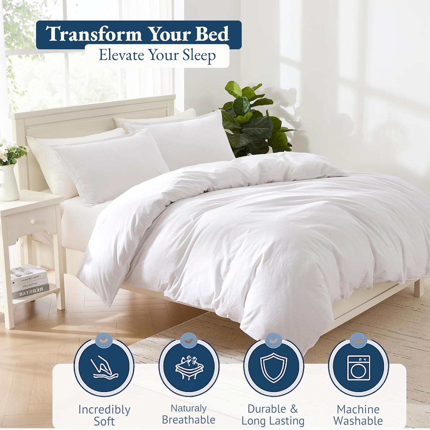 King Size Duvet Cover Sets 100% Organic Cotton, GOTS Certified - White - Image 3
