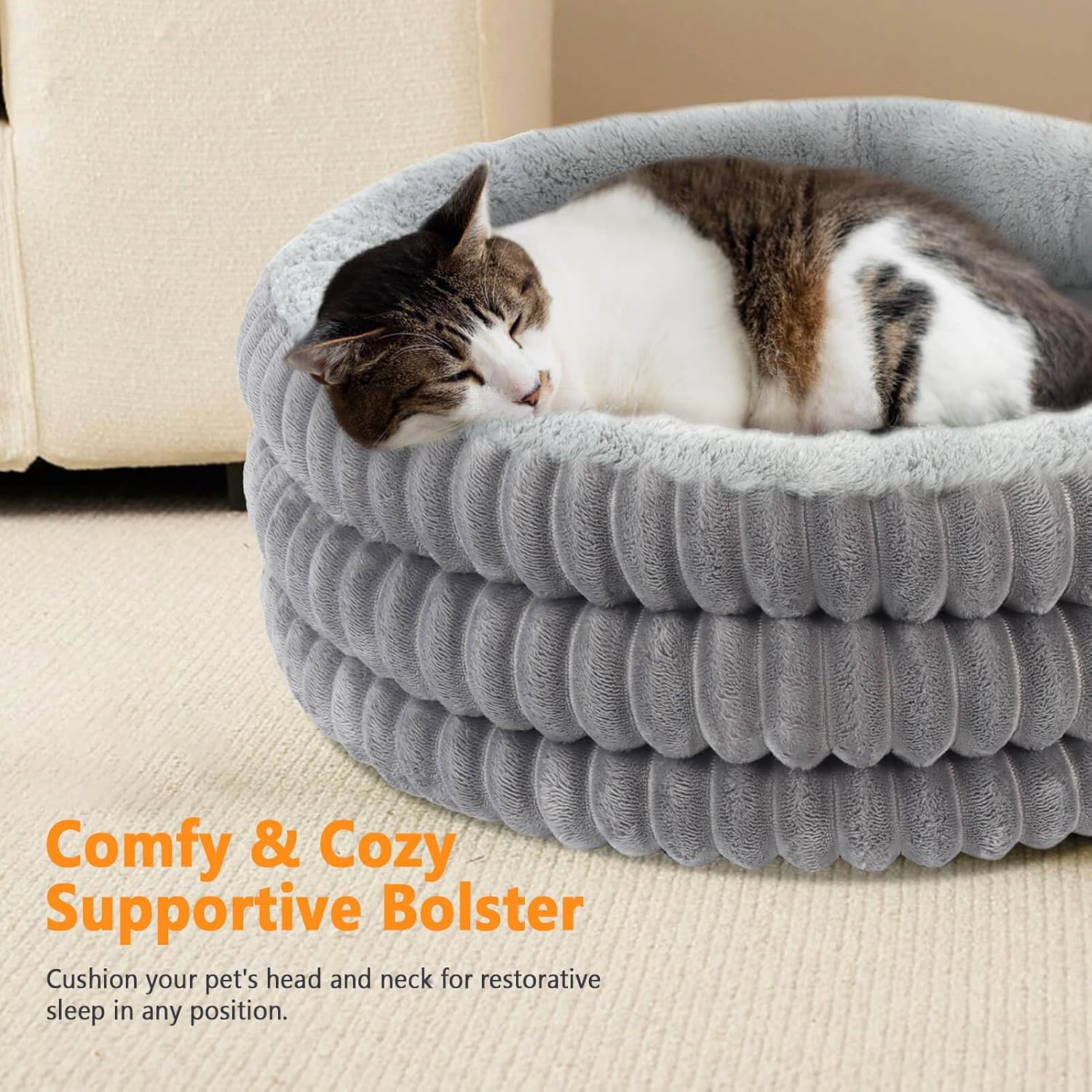 Heated Cat Bed, Round Donut Washable Deep Sleep Calming Heated Pet Beds for Indoor Cats and Small Dogs, Comfort Electric Thermal Cat Warming Bed with Adjustable Heating Pad - Image 5
