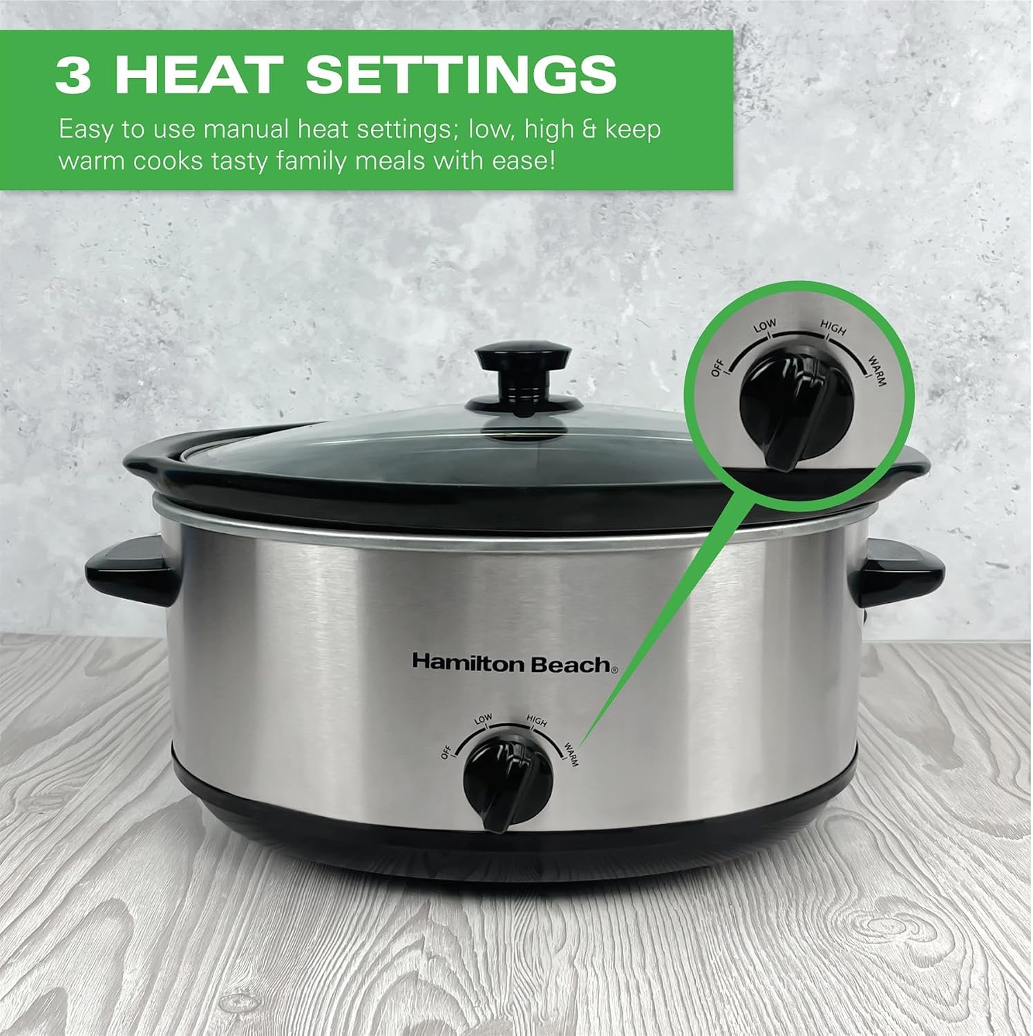 Hamilton Beach 6.5L Family Favourite Slow Cooker, 240W Energy-Efficient Design, Removable Oven-Safe Ceramic Bowl, 3 Heat Settings, Serves 6-8 People, Easy Clean, Silver - HBSC070S - Image 7