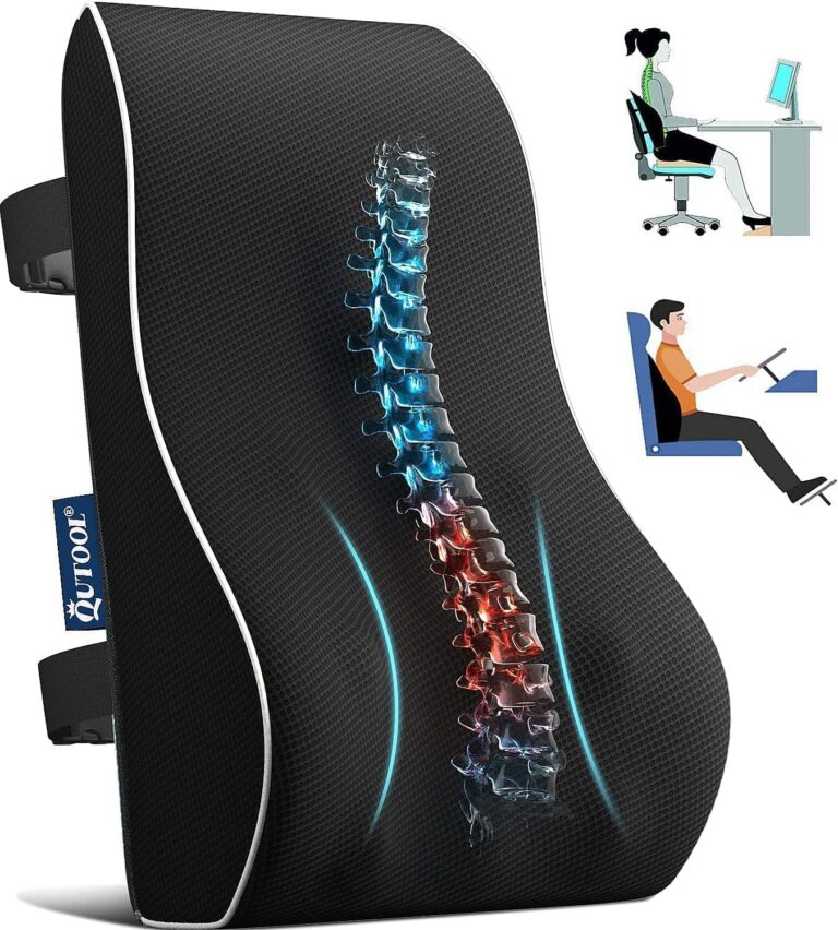 QUTOOL Lumbar Support Pillow for Office Chair Car Memory Foam Back Cushion Back Support Pillow Chair Cushions for Computer, Gaming Chair, Work and Home Essentials Mesh Cover Double Adjustable Straps