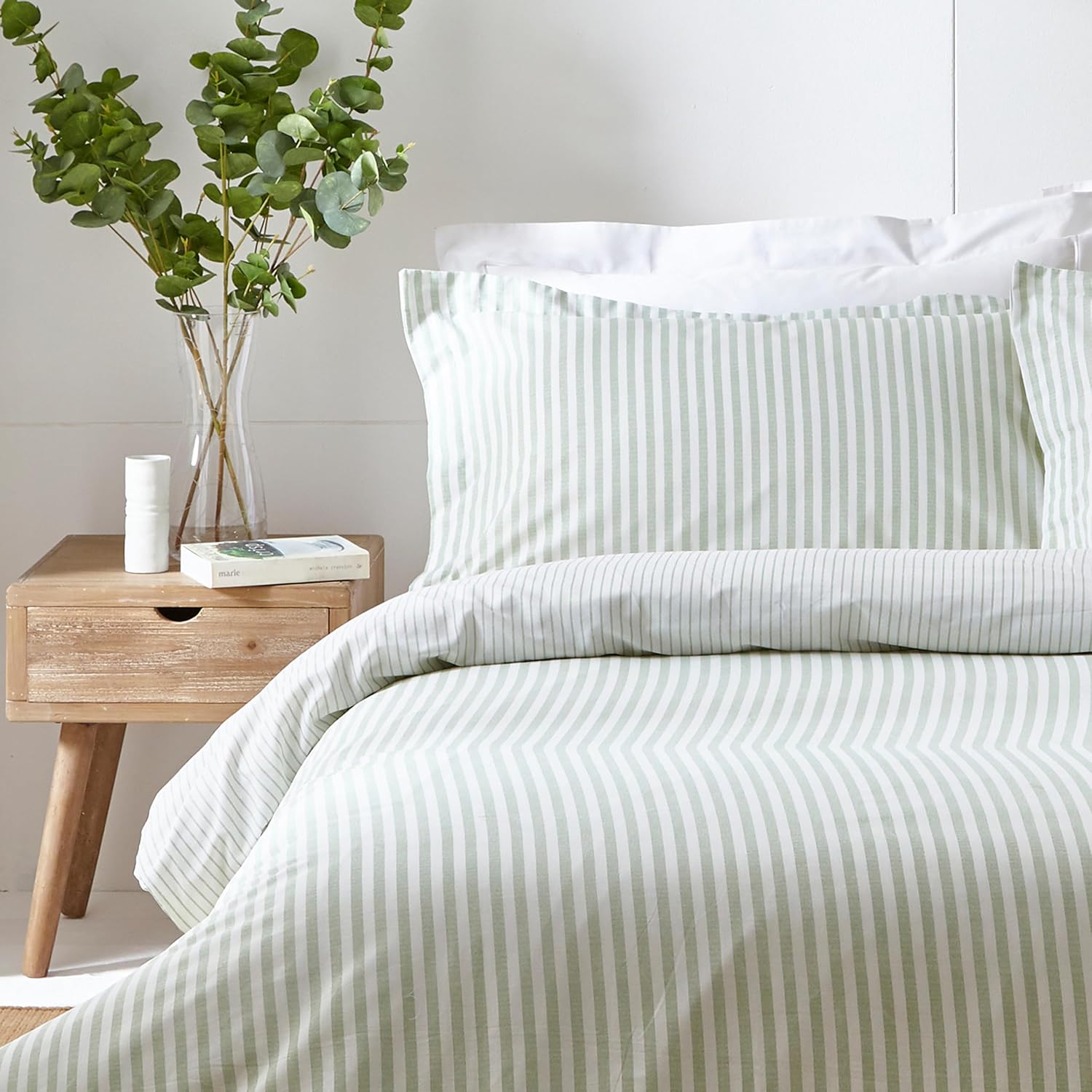 Yard Hebden 100% Cotton Stripe Duvet Cover Set (Eucalyptus, Double) - Image 2