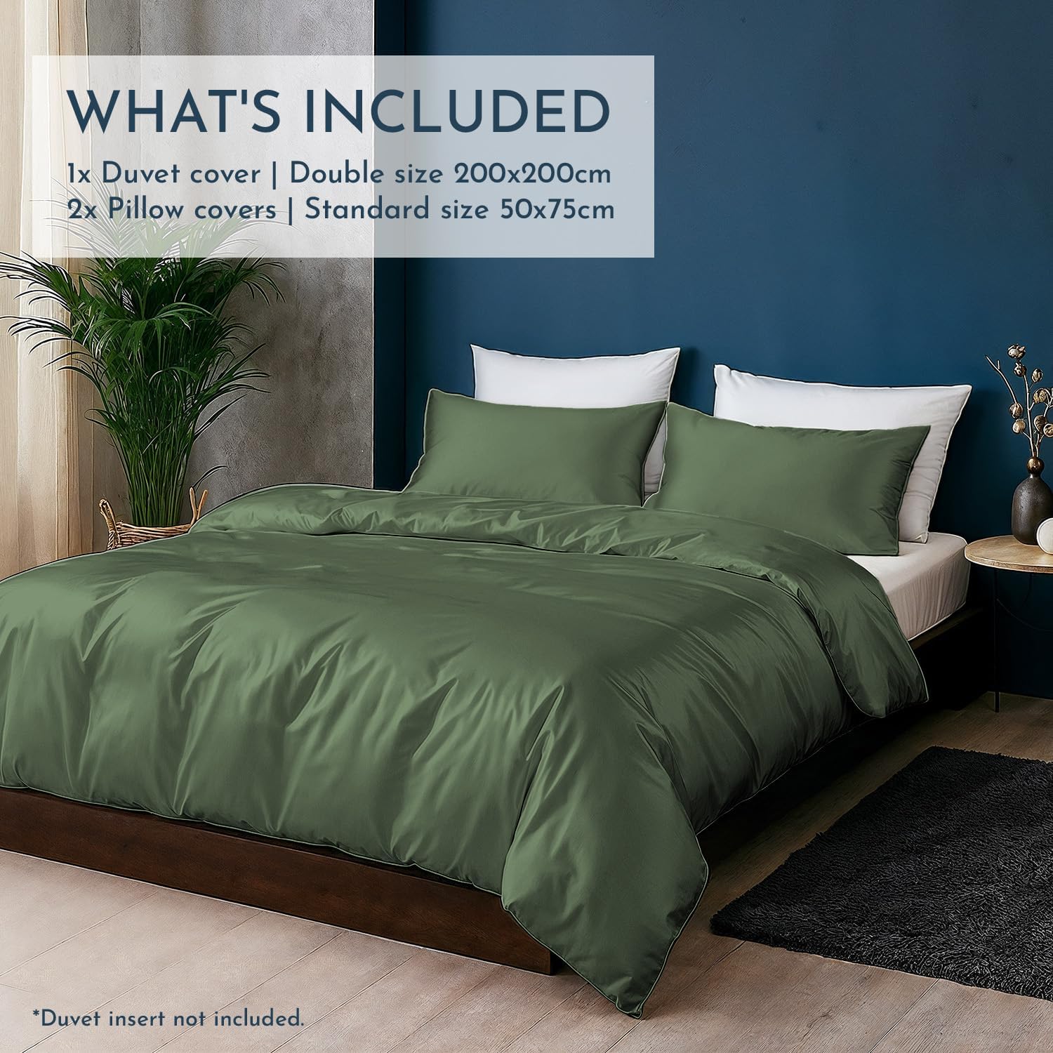 LINENWALAS 100% Organic Bamboo Double Duvet Cover Set with Zipper and Corner Ties, Soft, Cooling Quilt Cover Set, Perfect for Skincare (Double, Avocado Green) - Image 3