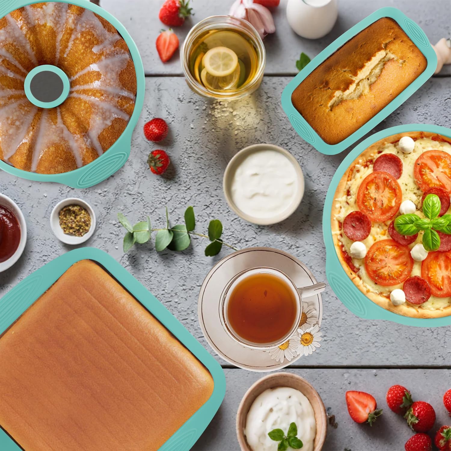 32PCS Silicone Baking Set, Nonstick Bakeware Set, Baking Cake Pan Cupcake Bread Loaf Muffin Baking Pan with Measuring Cups & Spoons - Image 5