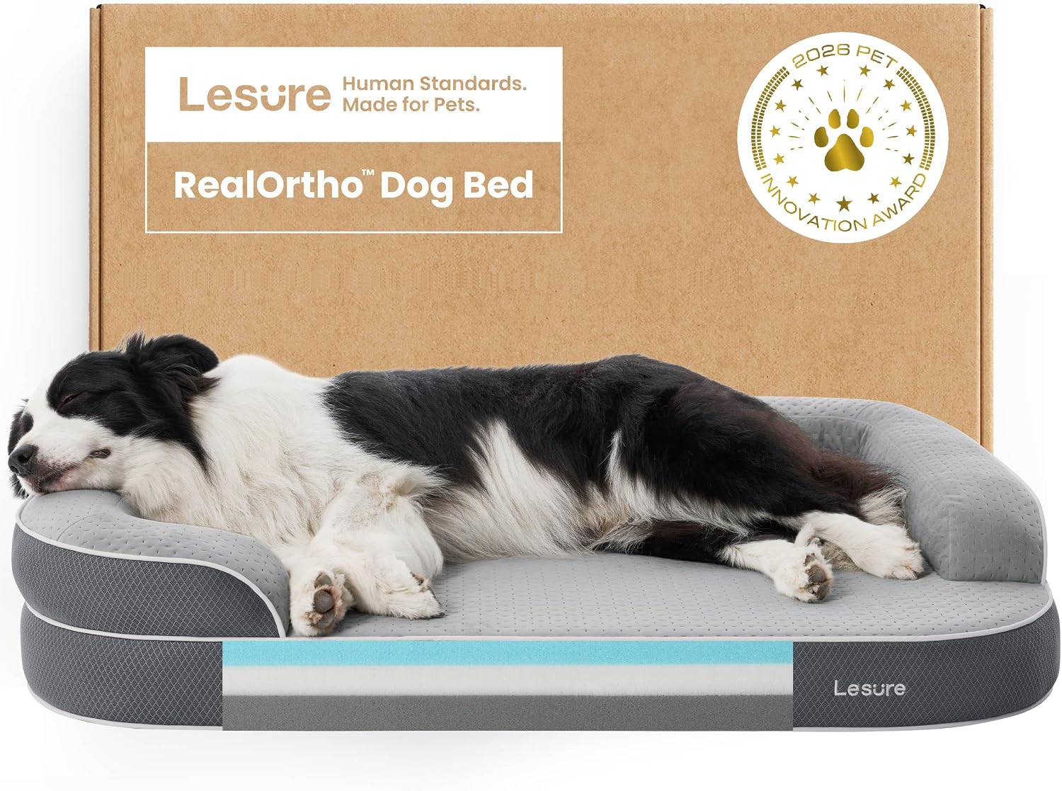 LE SURE RealOrtho™ Orthopedic Dog Beds - Large Memory Foam Dog Sofa, 106cm