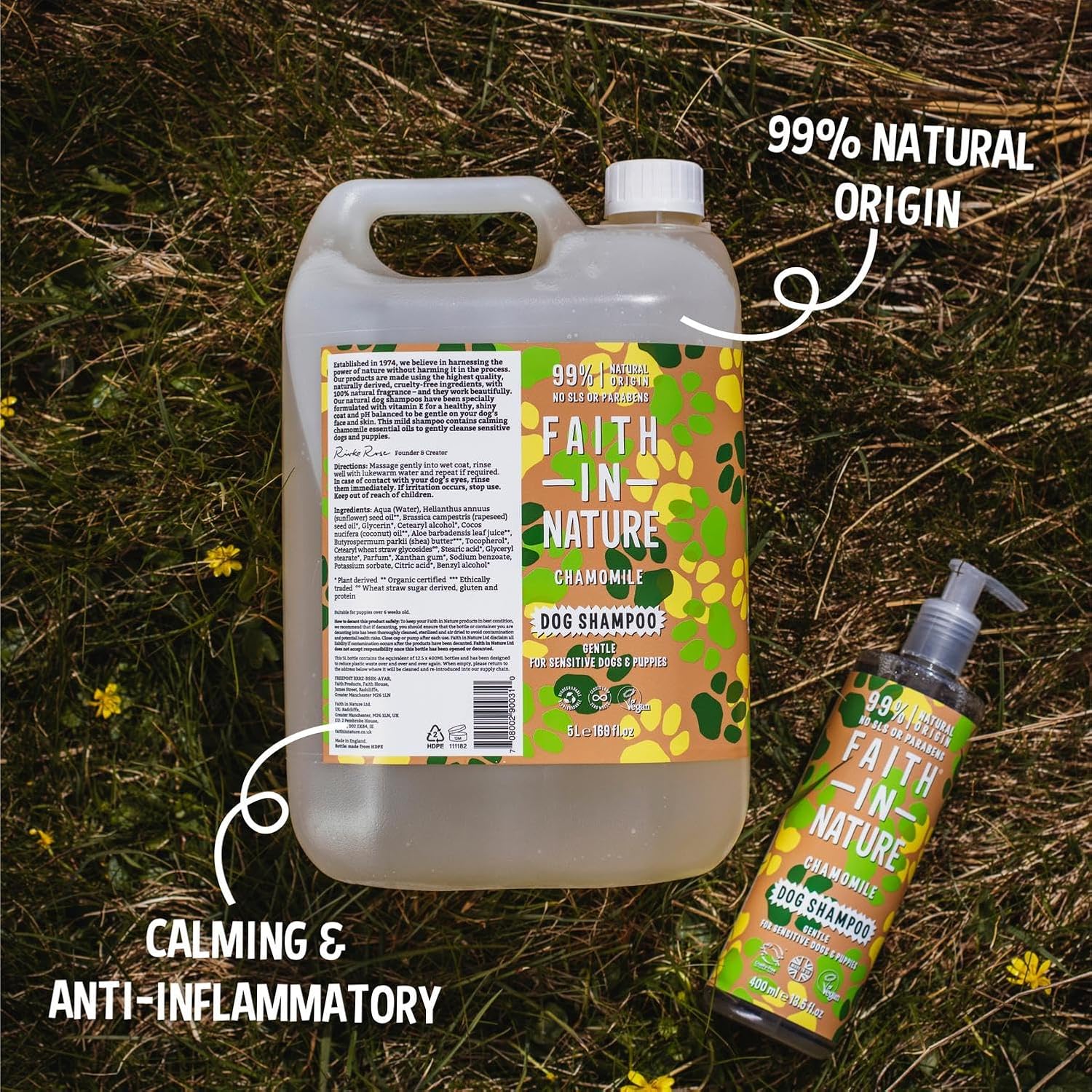 Faith In Nature Natural Chamomile Dog Shampoo, Vegan & Cruelty Free, No SLS,Silicones or Parabens, Gentle, For Sensitive Dogs and Puppies, 5L Refill Pack - Image 5