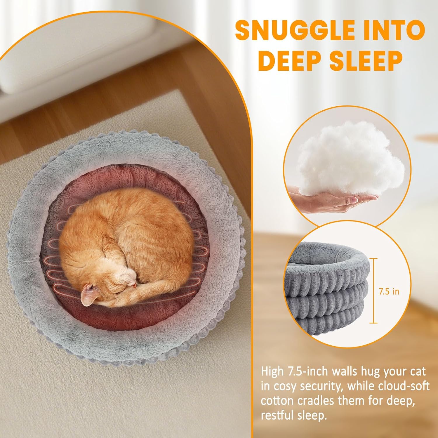 Heated Cat Bed, Round Donut Washable Deep Sleep Calming Heated Pet Beds for Indoor Cats and Small Dogs, Comfort Electric Thermal Cat Warming Bed with Adjustable Heating Pad - Image 4