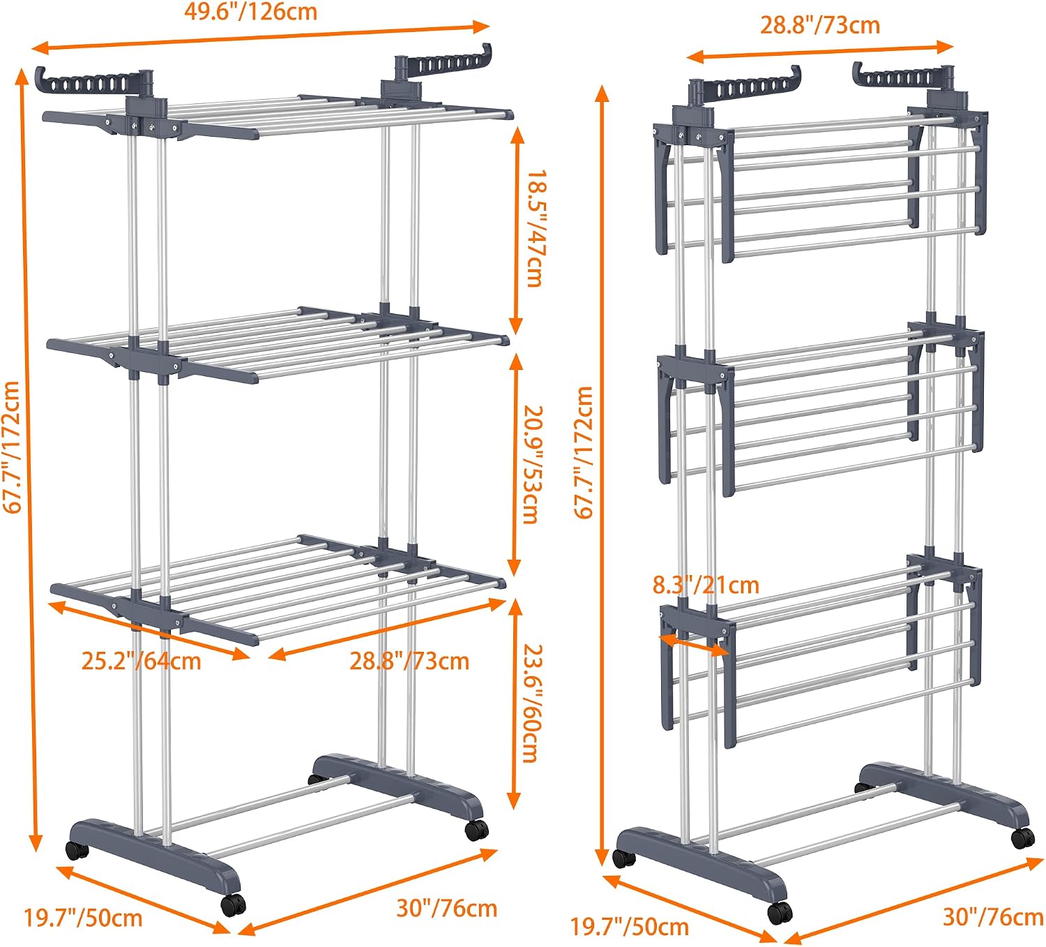 Airer Clothes Drying Rack, 4-Tier Foldable Clothes Hanger, Adjustable, Grey - Image 4