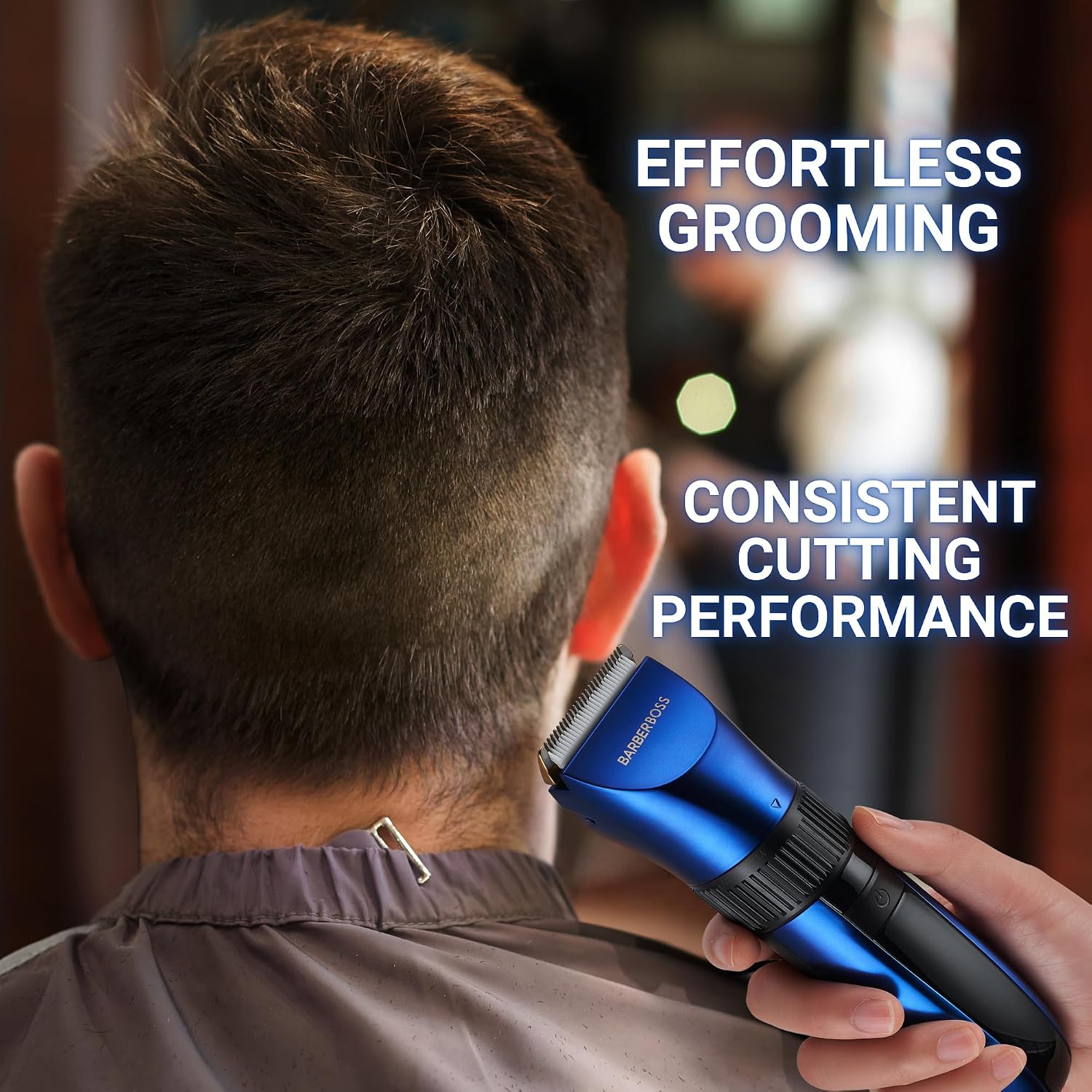 BarberBoss Cordless Self-Sharpening Beard & Hair Trimmer, Ceramic Blades, LED Display, Fast Charging, and 8 Color Comb Attachments QR-2082 - Image 7