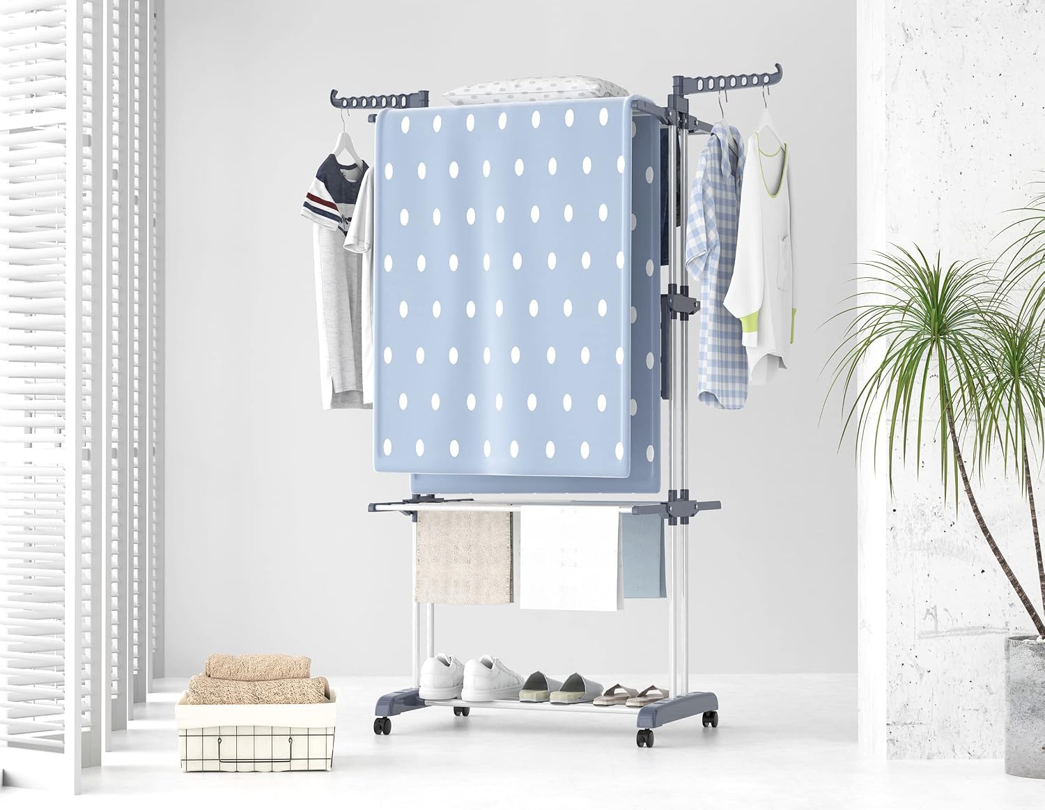 Airer Clothes Drying Rack, 4-Tier Foldable Clothes Hanger, Adjustable, Grey - Image 7