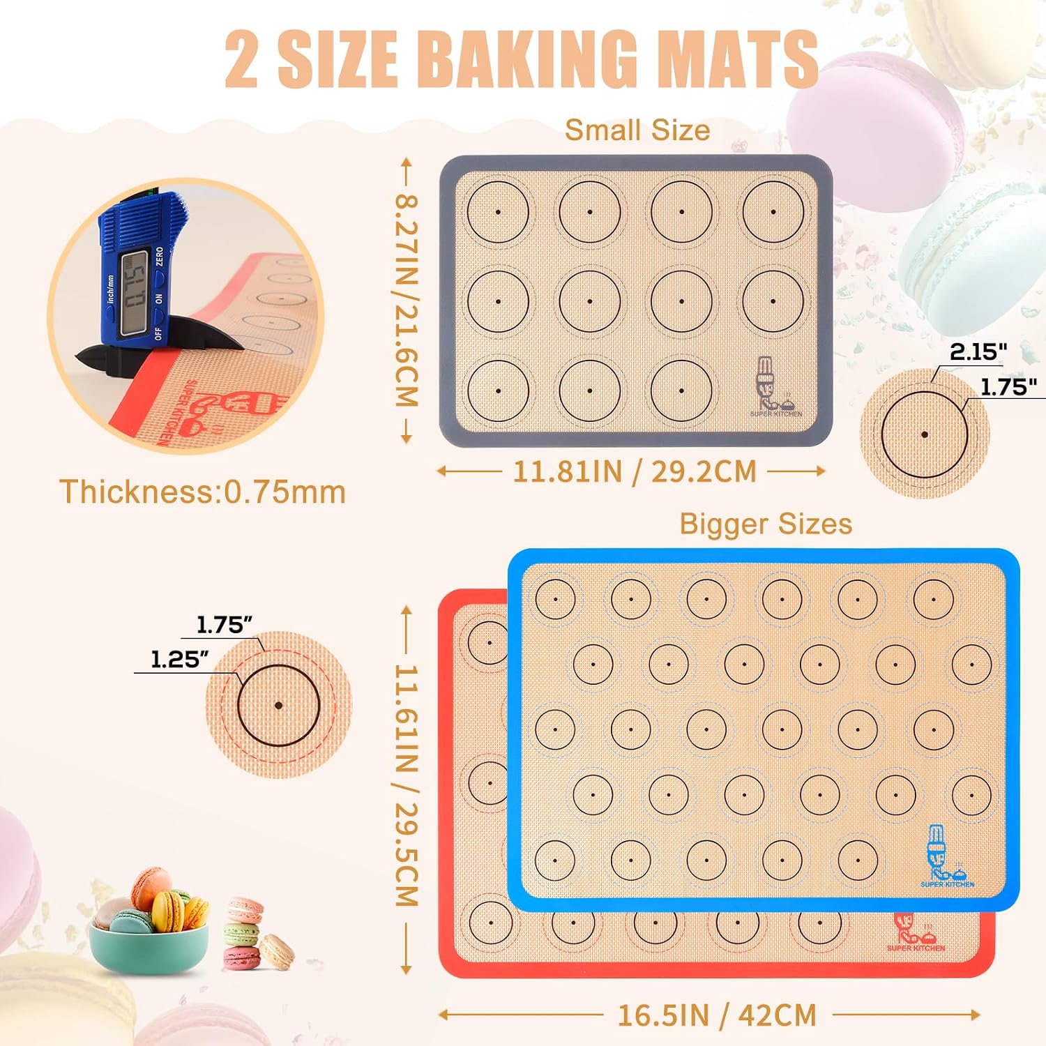 Silicone Baking Mat Macaron Cookie Sheet Set of 3 Non Stick Oven Tray Liner - Image 2