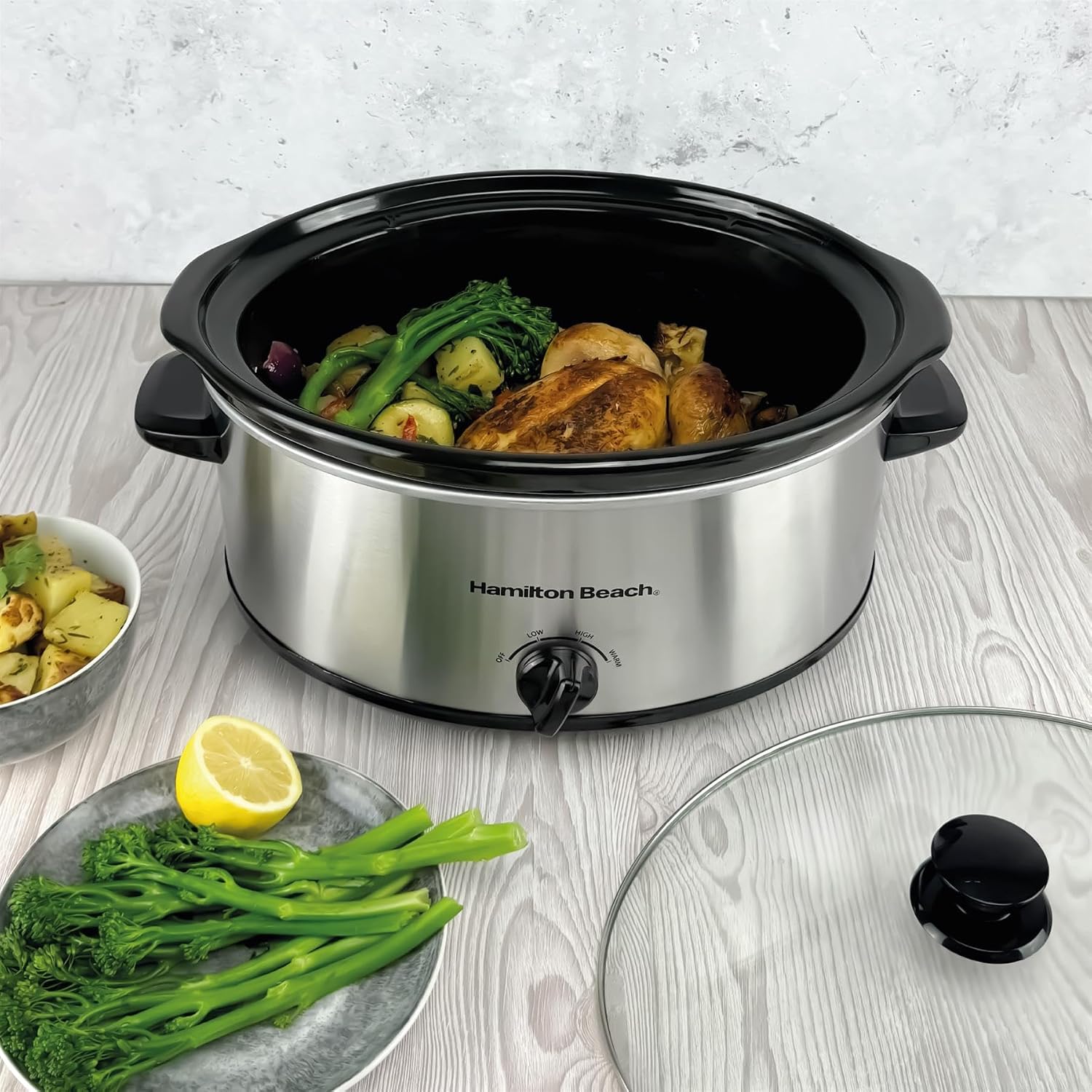 Hamilton Beach 6.5L Family Favourite Slow Cooker, 240W Energy-Efficient Design, Removable Oven-Safe Ceramic Bowl, 3 Heat Settings, Serves 6-8 People, Easy Clean, Silver - HBSC070S - Image 5