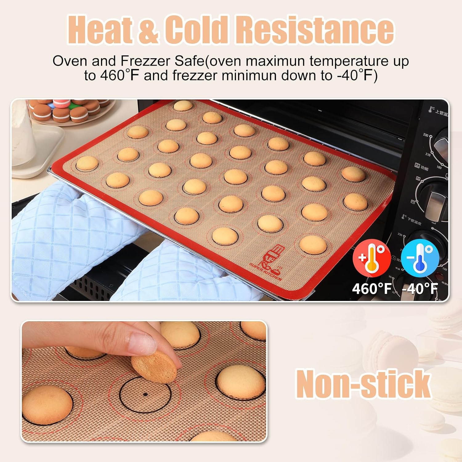 Silicone Baking Mat Macaron Cookie Sheet Set of 3 Non Stick Oven Tray Liner - Image 5