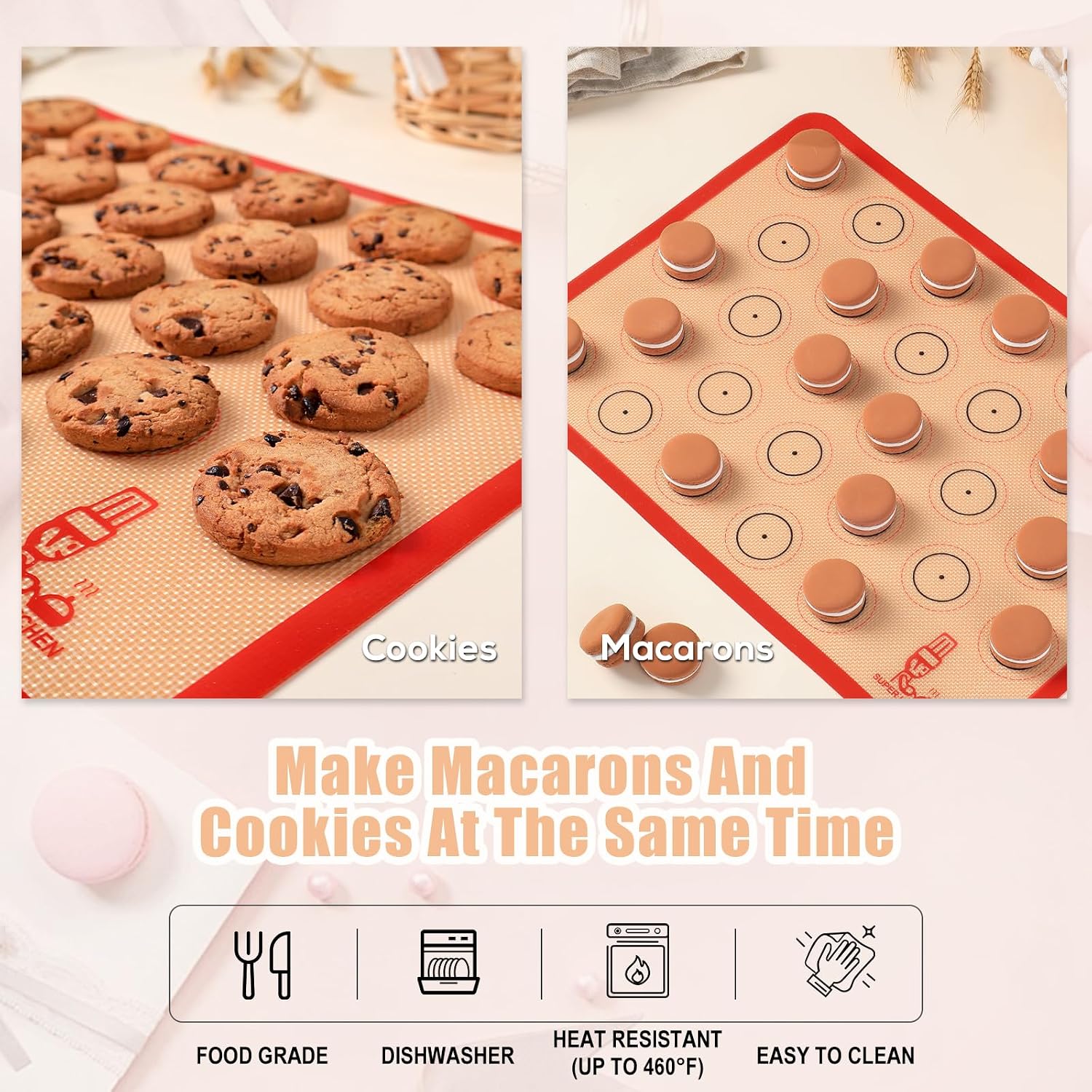 Silicone Baking Mat Macaron Cookie Sheet Set of 3 Non Stick Oven Tray Liner - Image 4