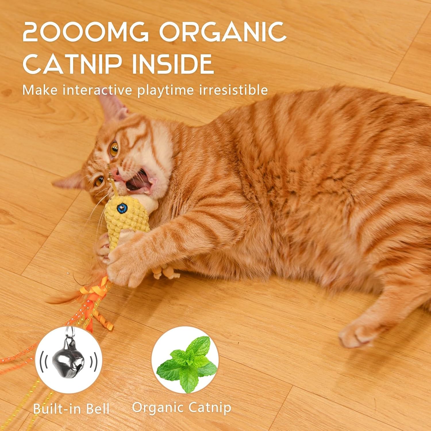 Catnip Cat Toys, Catnip Toys for Cats, Chew Kicker Bird Plush Interactive Kitten Teething Toys, Built-in Bell Elastic Mesh Feather Rotating Rope Tail, Chewing & Teeth Cleaning(Yellow Bird) - Image 2