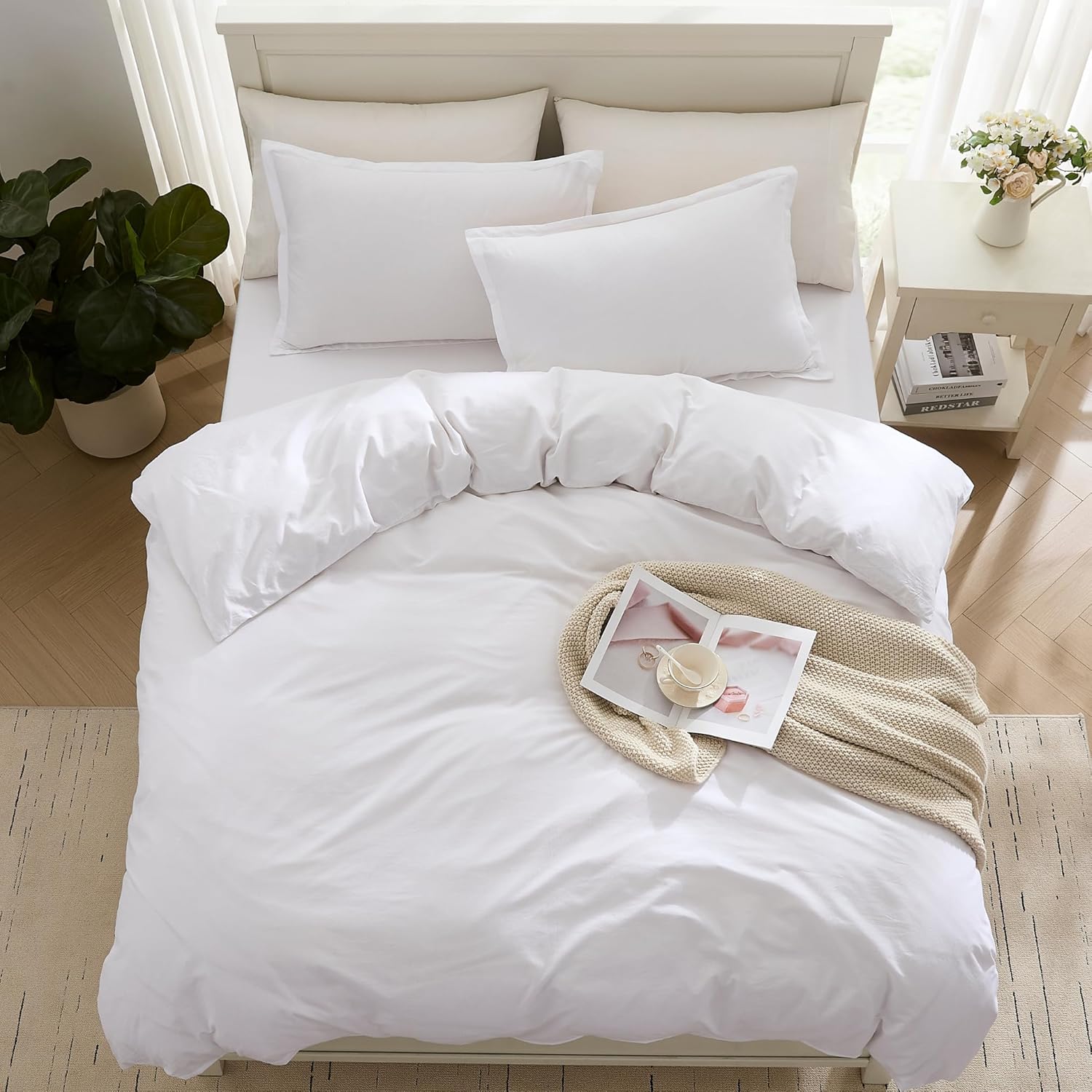 King Size Duvet Cover Sets 100% Organic Cotton, GOTS Certified - White - Image 4