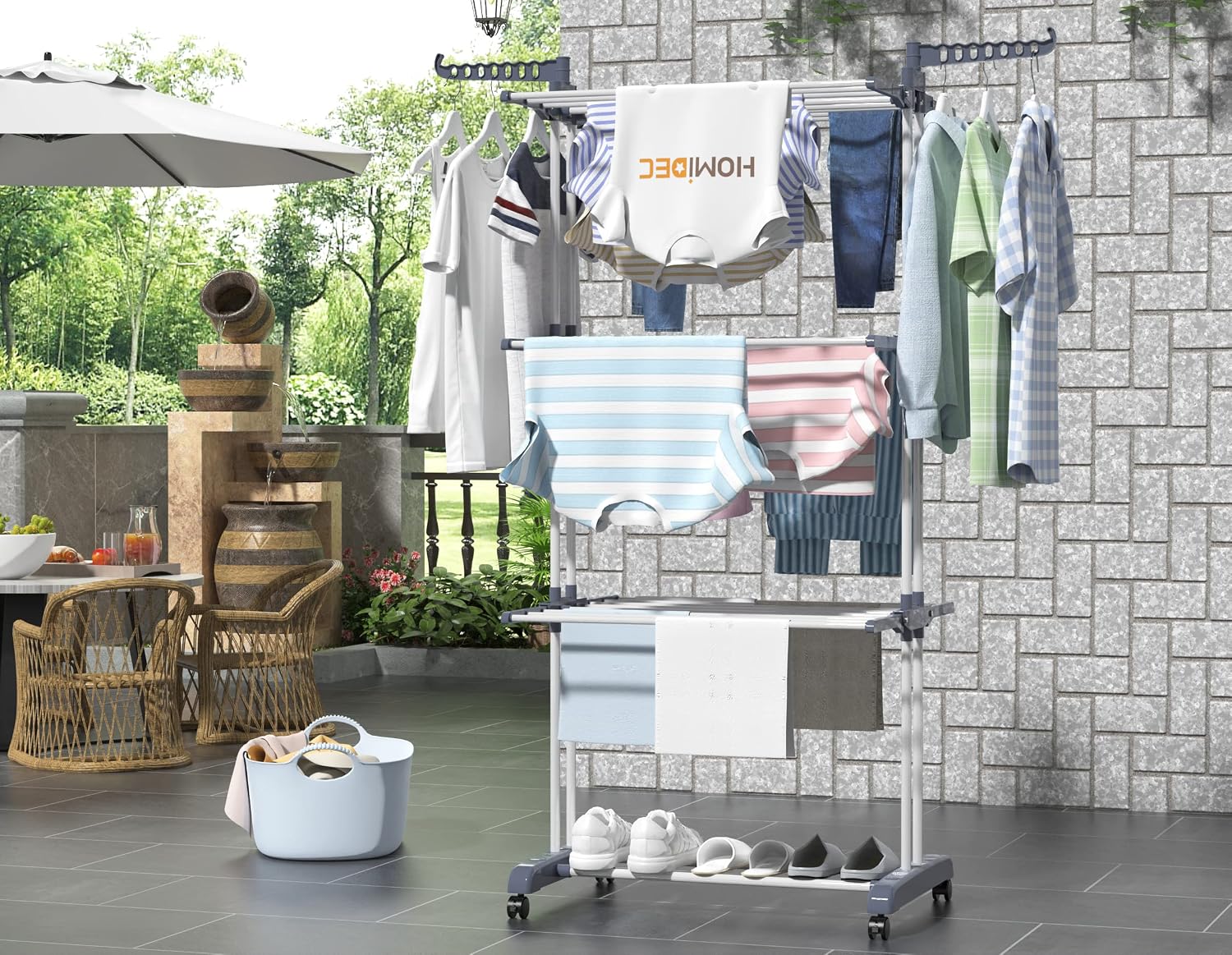 Airer Clothes Drying Rack, 4-Tier Foldable Clothes Hanger, Adjustable, Grey - Image 6