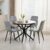 Menaka Round Dining Table and Chairs Set of 4 for Kitchen Diner, 5 Pieces Oak Wood Table with 4 Chairs for Compact Dinette Restaurant (4 argyle grid grey velvet chairs, 95cm Walnut Brown Table)