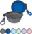 Heouvo Collapsible Dog Bowls with Bottle Carrier, 2 Pack Travel Dog Water Bowl with Upgraded Carabiner, One-piece Molded Rim No Fall Off or Crack (Gray/Navy Blue, Small(Pack of 2))